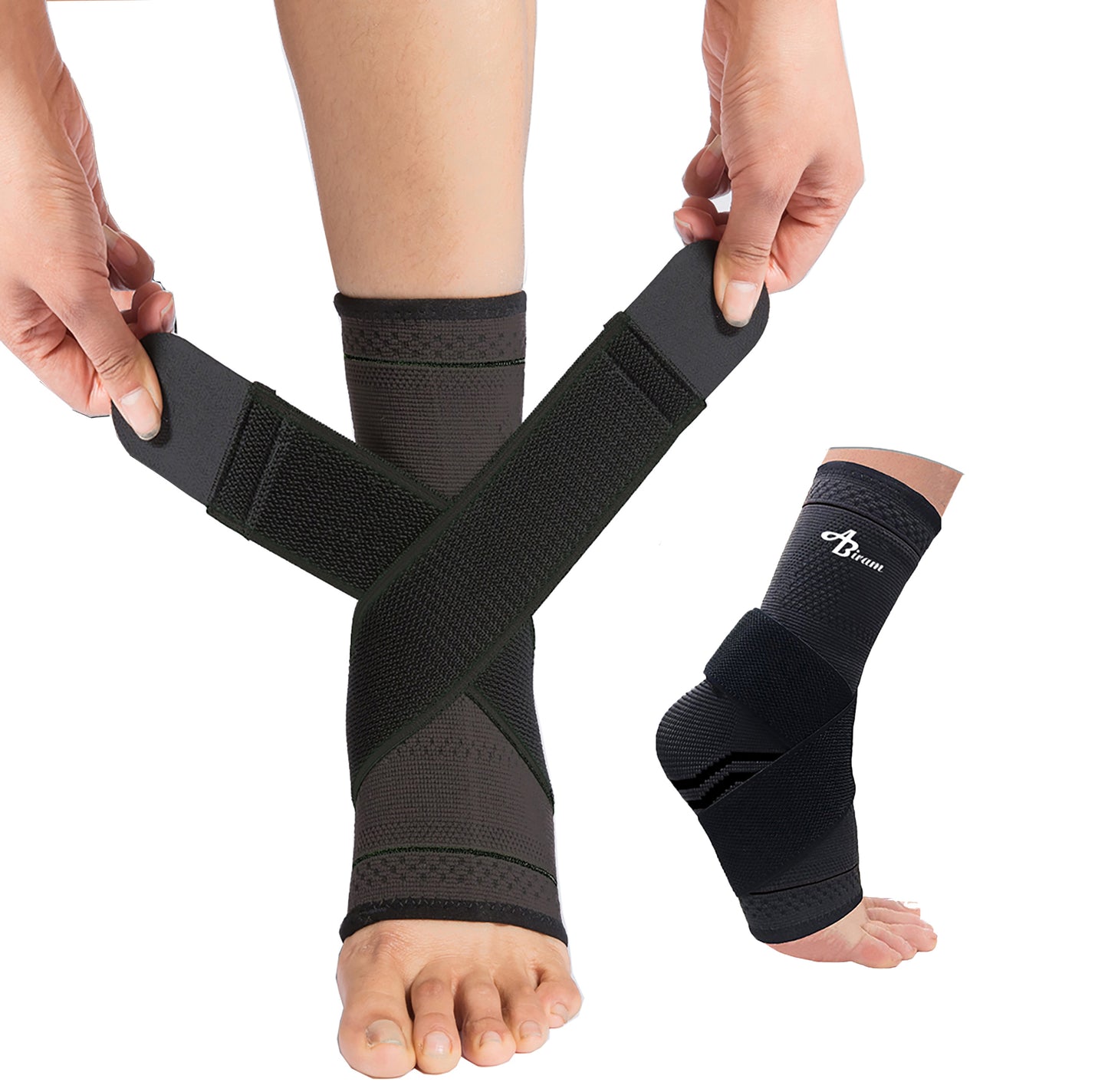 ABIRAM Foot Sleeve (Pair) with Compression Wrap, Ankle Brace For Arch, Ankle Support, Football, Basketball, Volleyball, Running, For Sprained Foot, Tendonitis, Plantar Fasciitis(BLACK)