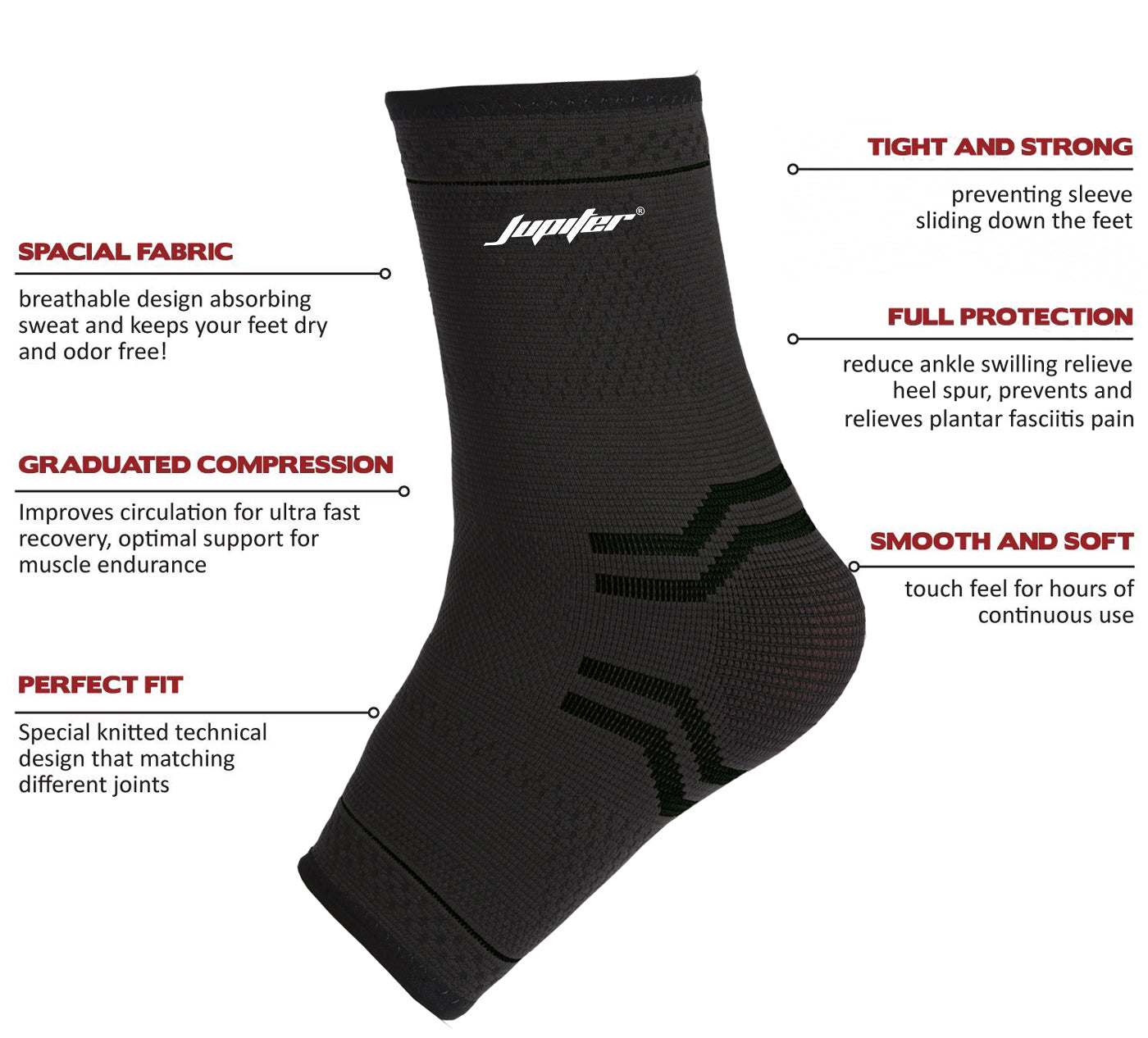ABIRAM Foot Sleeve (Pair) with Compression Wrap, Ankle Brace For Arch, Ankle Support, Football, Basketball, Volleyball, Running, For Sprained Foot, Tendonitis, Plantar Fasciitis(BLACK)